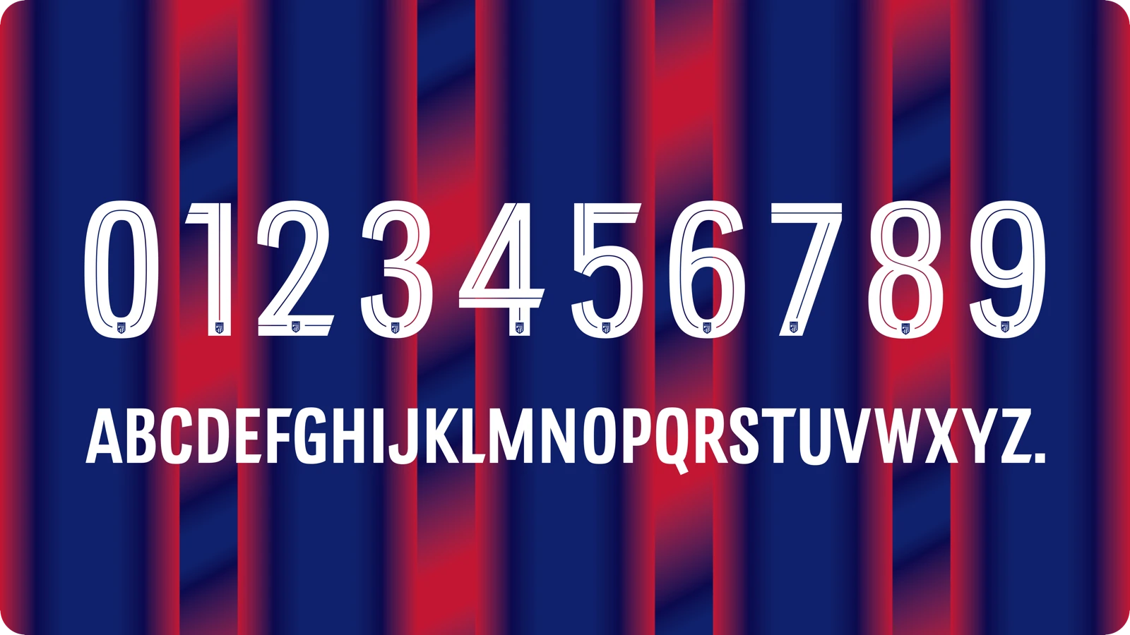 Schriftart der Rückennummern der Trikots 2026-27 (Zahlen 0–9 und Buchstaben A–Z) Muster